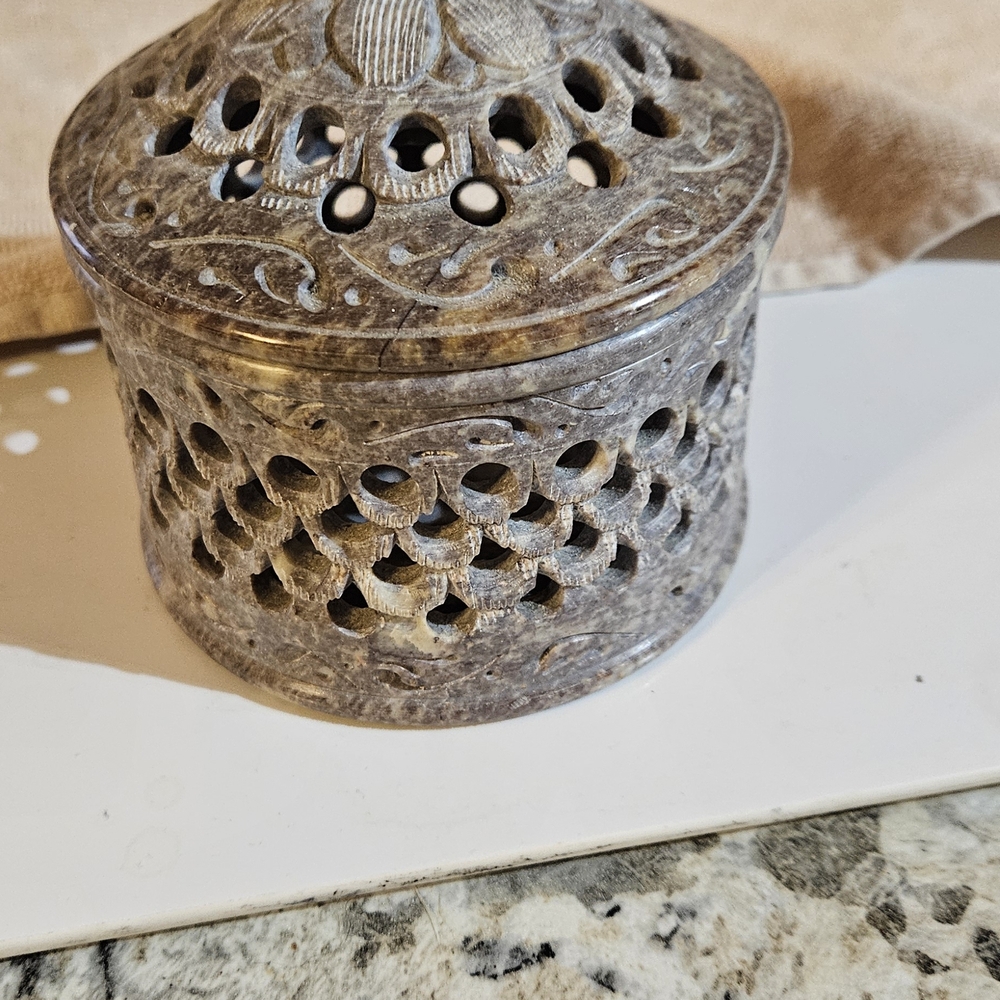 Intricately Carved Soapstone Jar